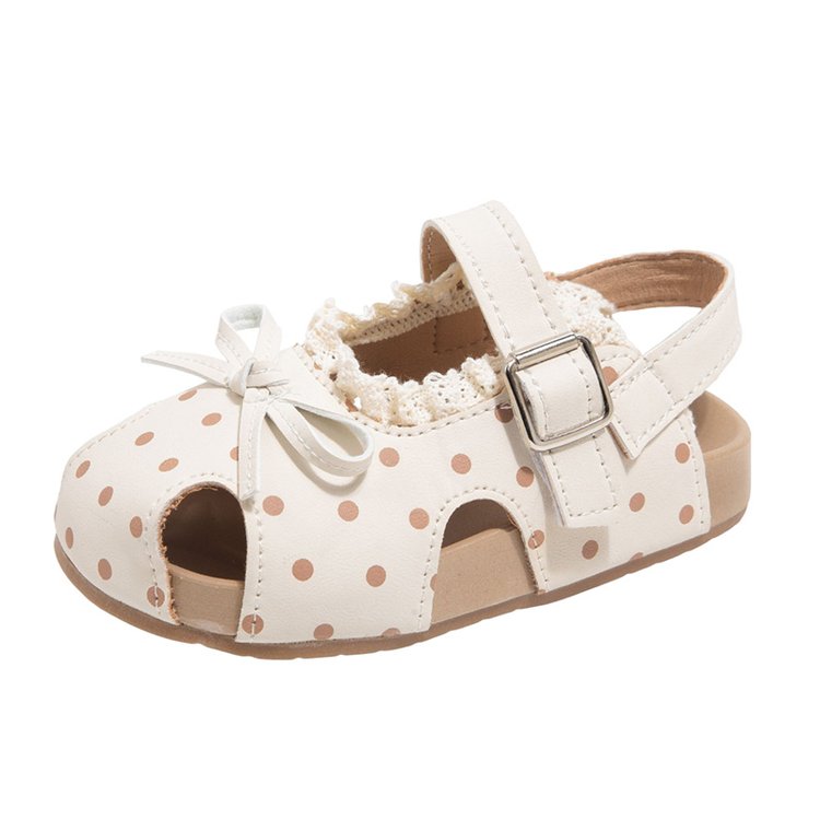 Girls' Sandals For Summer, Little Girls' Polka Dot Princess Shoes With Soft Soles And Toe Caps, Beach Walking Shoes For Beginners 4