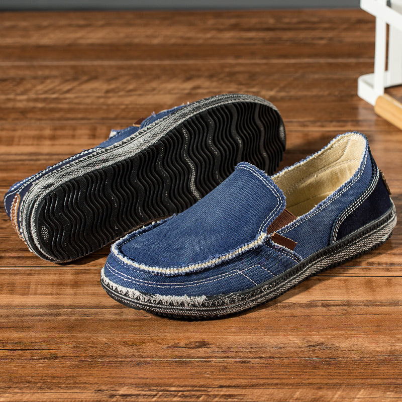 Mens Casual Canvas Loafer Shoes Fashionable Washed Denim 1