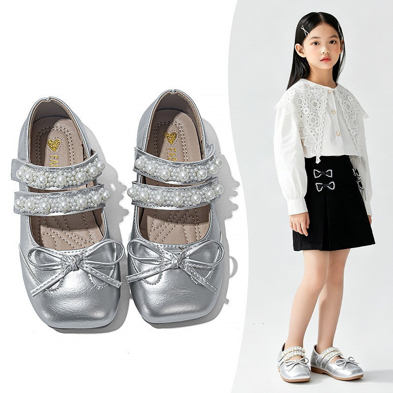 2026 Spring Summer New Girls Leather Shoes, Bow Decor Kids Princess Shoes, Breathable Soft Sole Performance Flats For Baby Girls 2