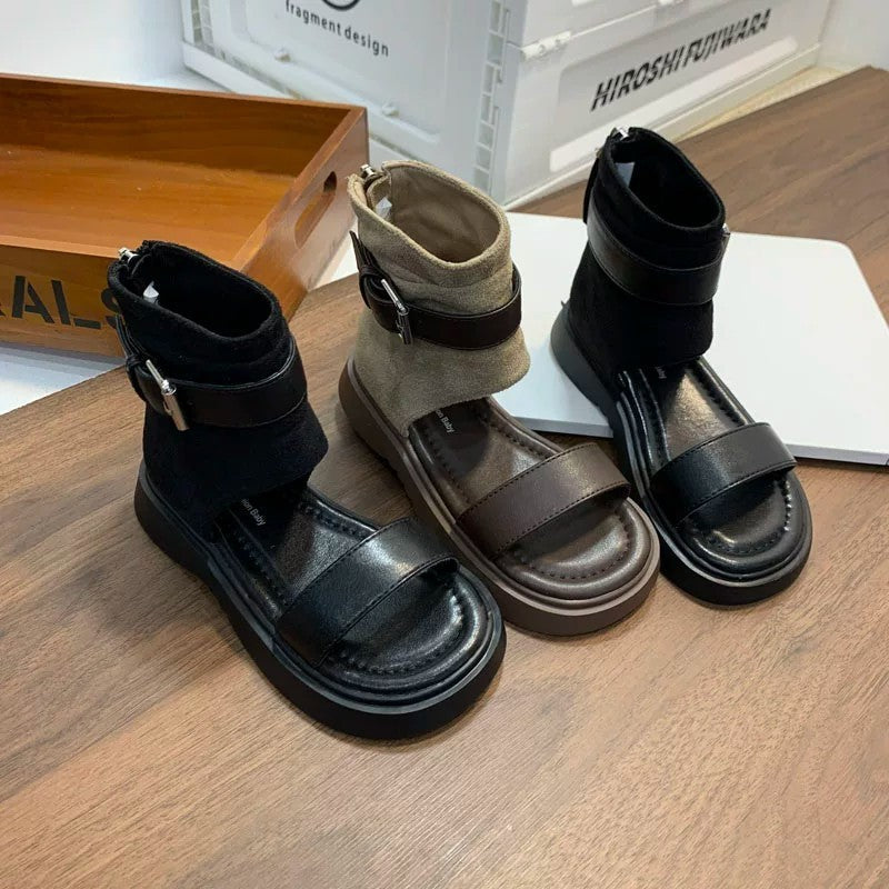 2026 Summer New European Style Girls Roman Sandals, Fashion Kids High Top Sandal Boots With Belt Buckle & Back Zipper Ankle Boots 1