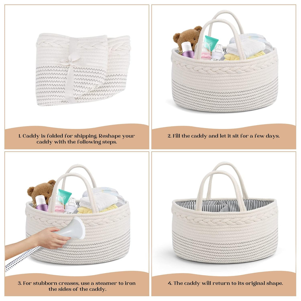 Diaper Caddy Organizer, Large Cotton Rope Nursery Baby Basket, Changing Table Organizer For Baby Diaper Storage, Portable Car Organizer With Removable Divider, Baby Shower Gifts 4