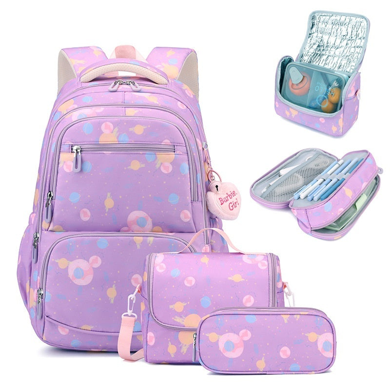 Three-piece Cartoon-print Set Junior High School Backpack Weight-reducing Campus Bag 1