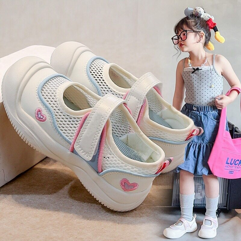2026 Spring & Summer New Girls Single Mesh Breathable Sandals, Korean Style Toddler Canvas Shoes Versatile Casual Sneakers 3