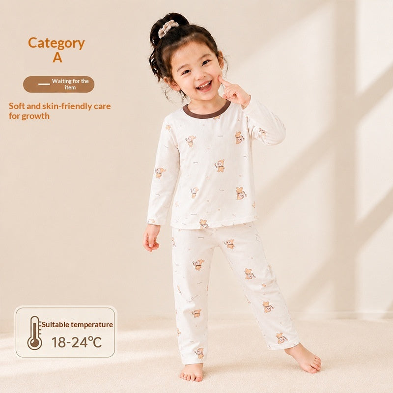 SpringAutumn Boneless Boys And Girls Autumn Top And Pants Set 7A Antibacterial Underwear Set 1