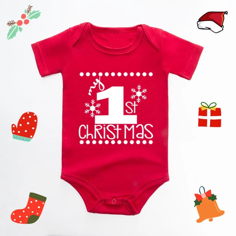 Christmas Deer English Letters Printed Red Triangle Rompers 14