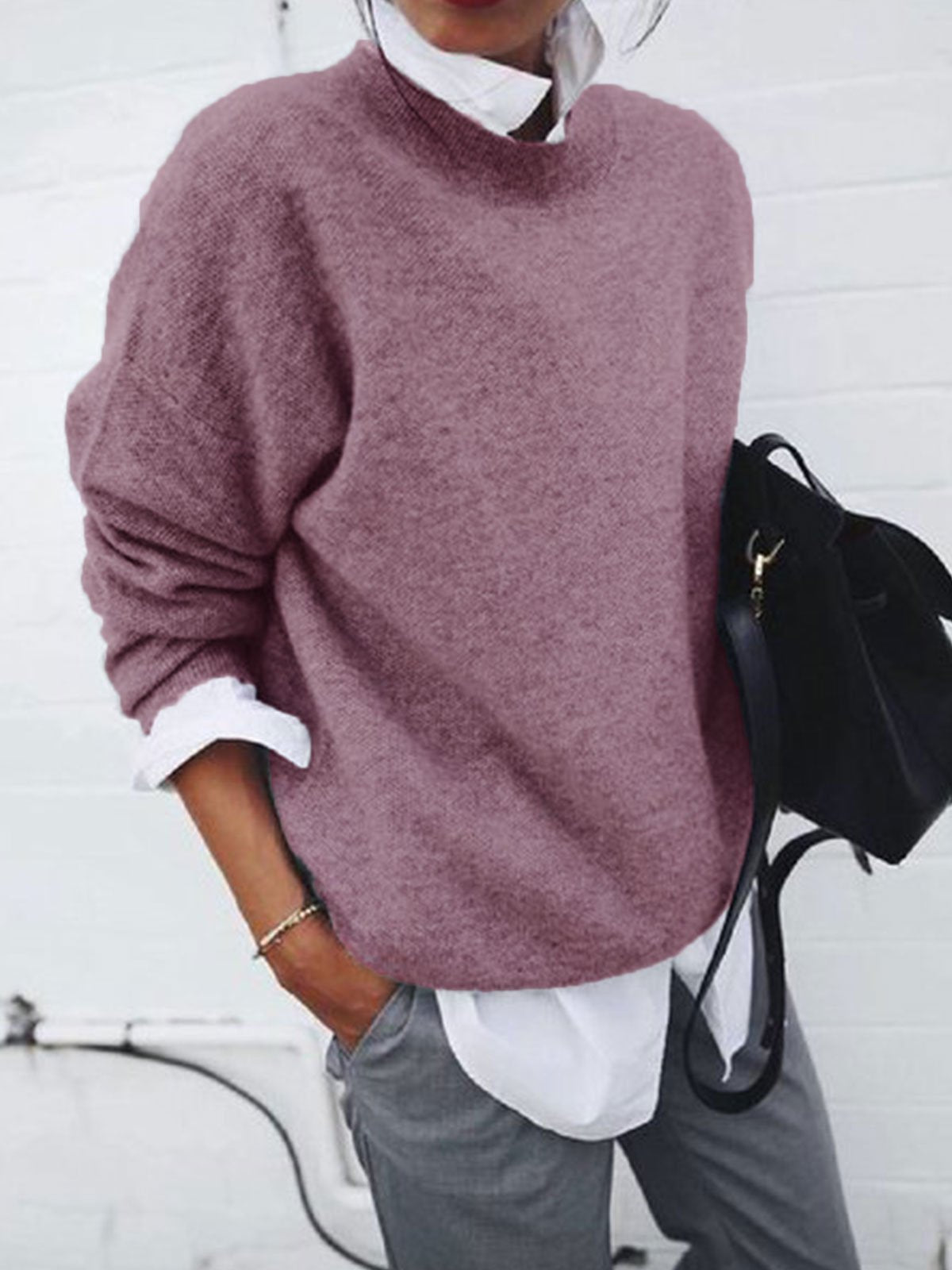 Fashion Long Sleeve Pullover Sweater Fall And Winter Fashion Solid Color Knitted Tops For Women Clothing 6