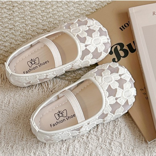Girls' Flower Mesh Sandals Solid Color Transparent Mesh Princess Shoes 6