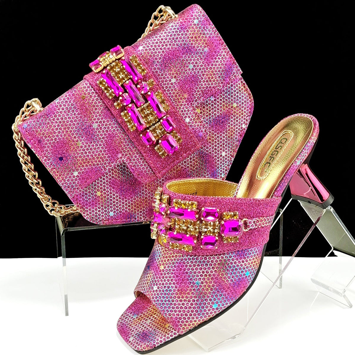 Women's Shoes And Bags Suit Camouflage Fabric Drill Buckle Decorative Casual High Heel Slippers 8