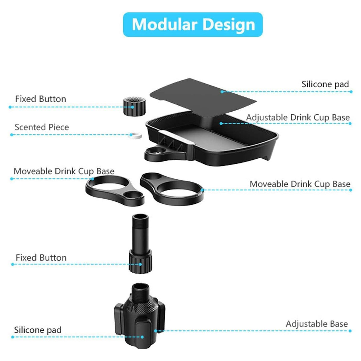 Car Cup Holder Detachable Extender Food Tray with Phone Holder 5