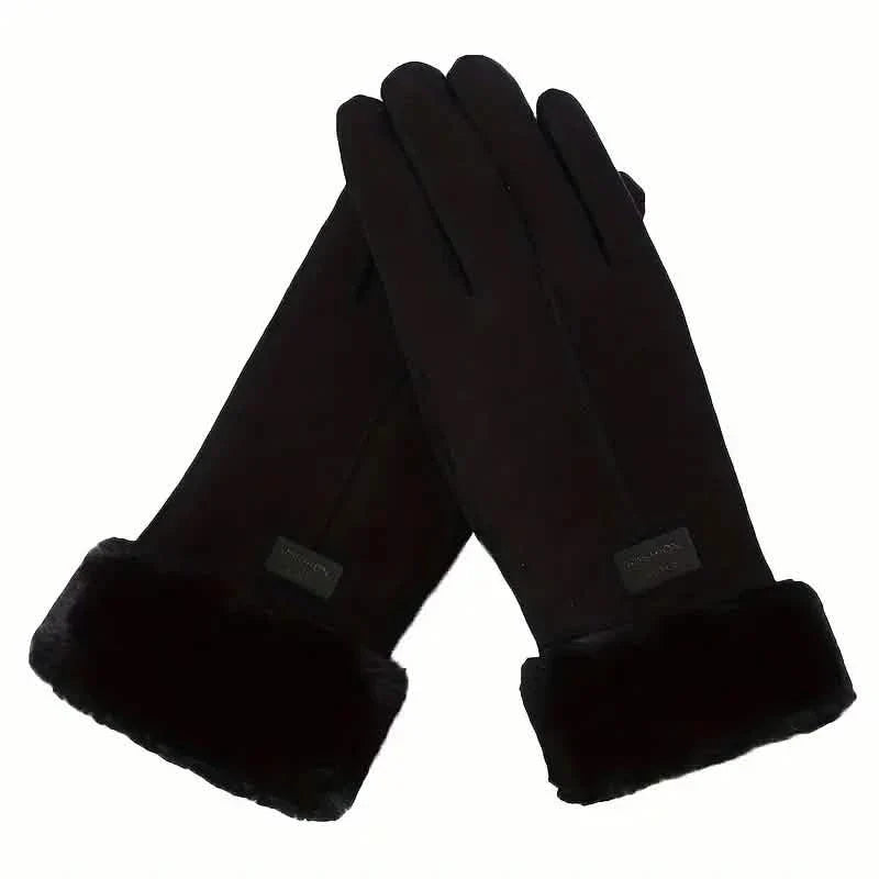 Cashmere Warm Suede Leather Plush Touch Screen Gloves 6