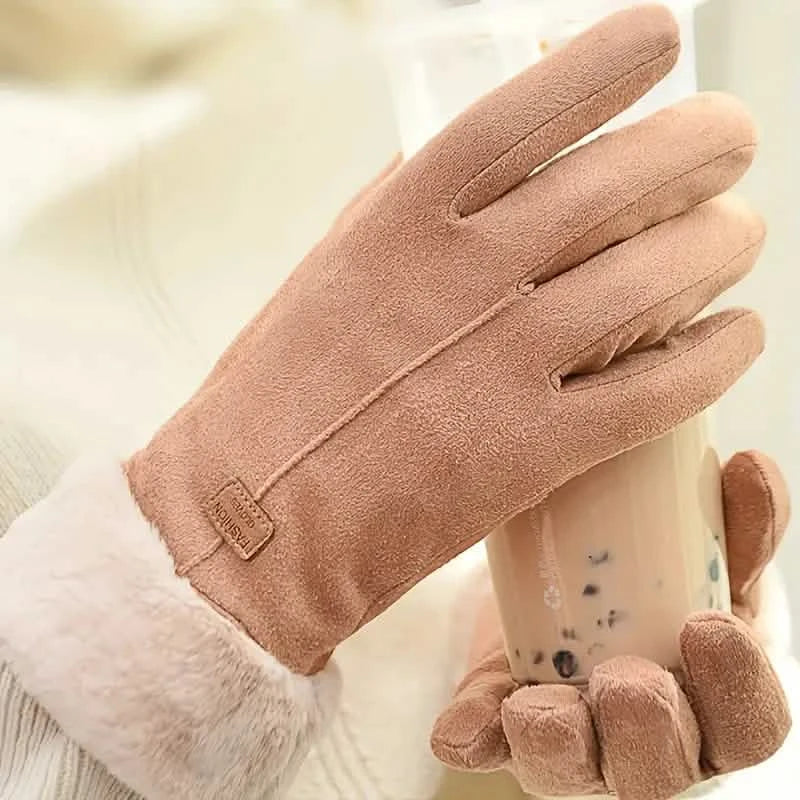 Cashmere Warm Suede Leather Plush Touch Screen Gloves 9