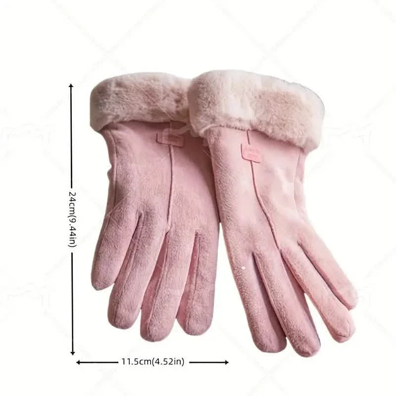Cashmere Warm Suede Leather Plush Touch Screen Gloves 12