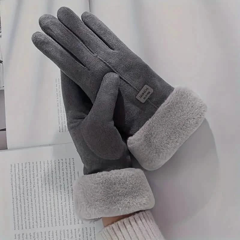 Cashmere Warm Suede Leather Plush Touch Screen Gloves 8