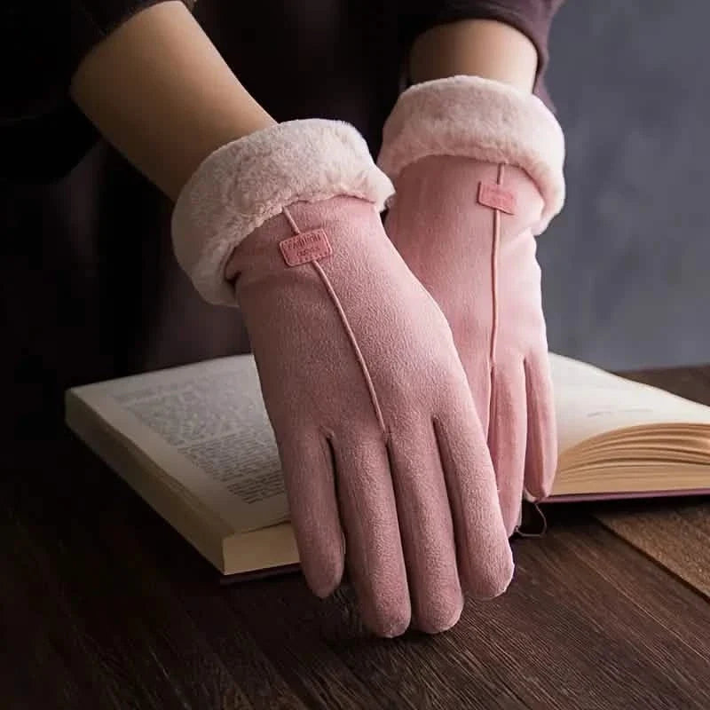 Cashmere Warm Suede Leather Plush Touch Screen Gloves 10