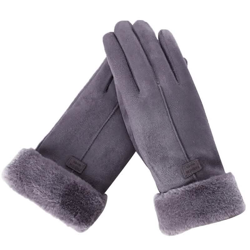 Cashmere Warm Suede Leather Plush Touch Screen Gloves 3