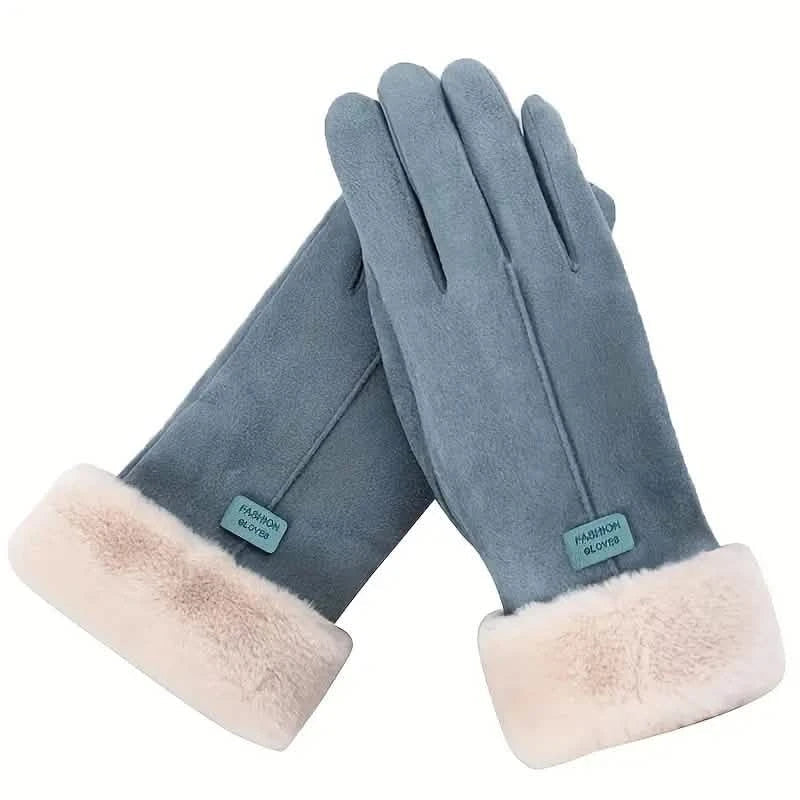 Cashmere Warm Suede Leather Plush Touch Screen Gloves 5