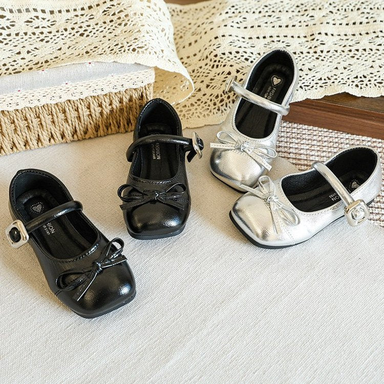 Girls' Leather Shoes, Shallow Mouth Princess Shoes, Korean Version, Girls' Fashionable, Versatile, Casual Single Shoes 1