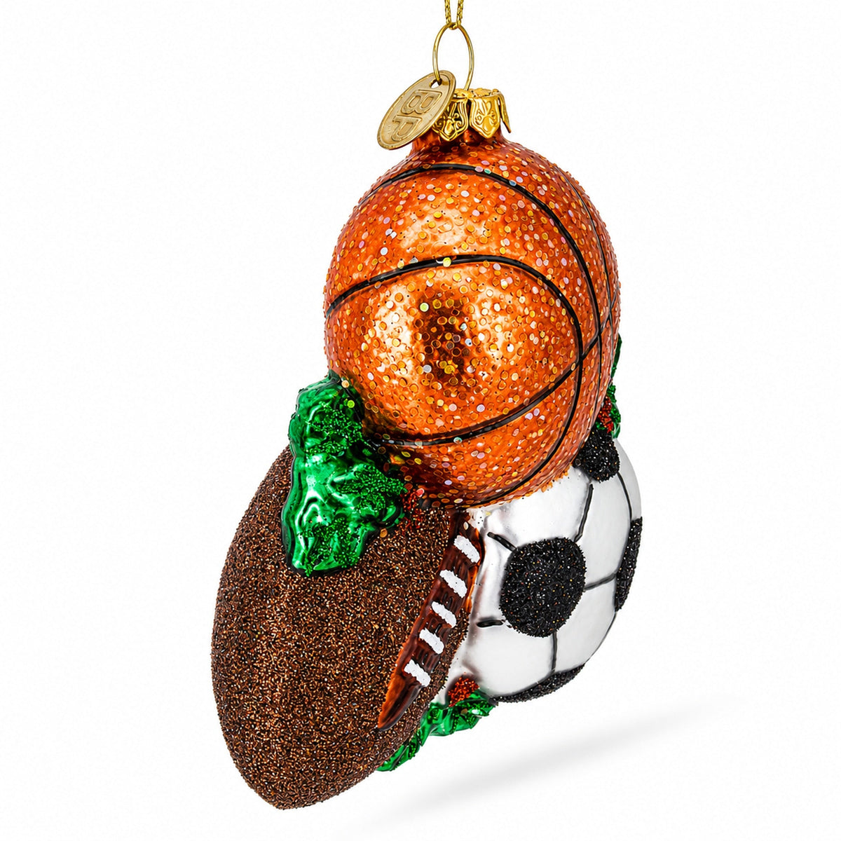 Sporty Football, Basketball, and Soccer Balls Glass Christmas Ornament 5