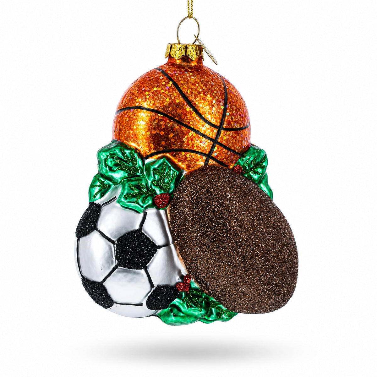 Sporty Football, Basketball, and Soccer Balls Glass Christmas Ornament 4