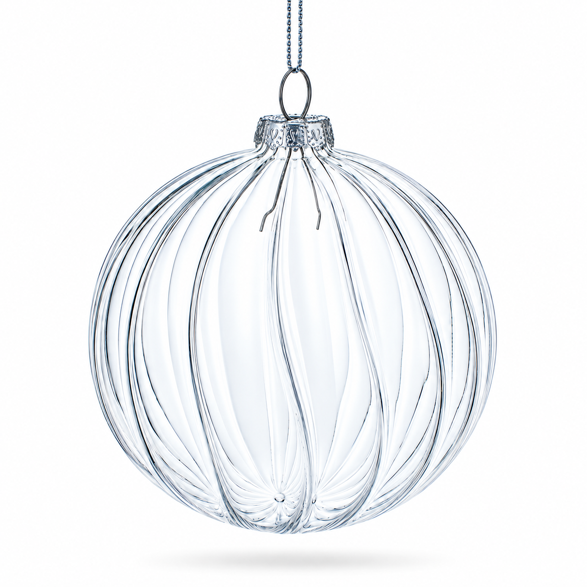 Elegant Set of 3 Striped Clear Glass Ball Christmas Ornaments 3.5 Inches 4