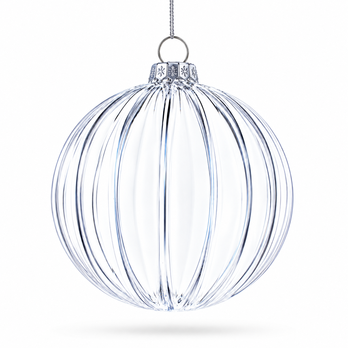 Elegant Set of 3 Striped Clear Glass Ball Christmas Ornaments 3.5 Inches 5