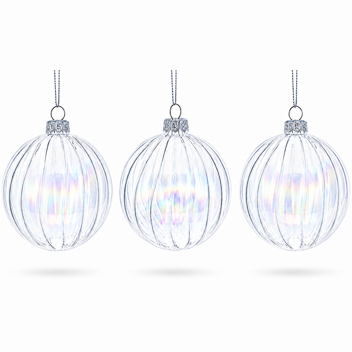 Set of 3 Iridescent Clear Glass Ball Christmas Ornaments 3.6 Inches 1