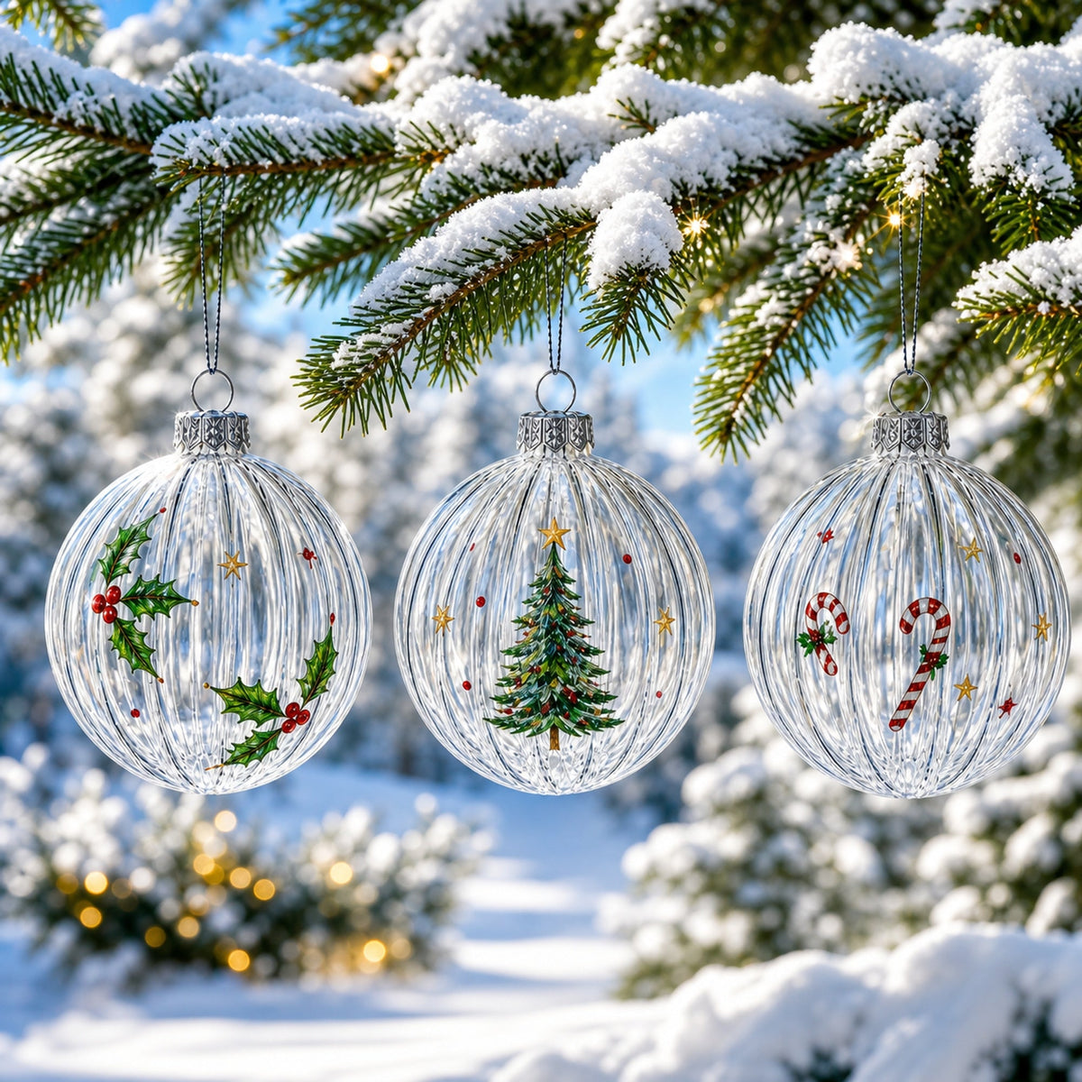 Set of 3 Iridescent Clear Glass Ball Christmas Ornaments 3.6 Inches 3