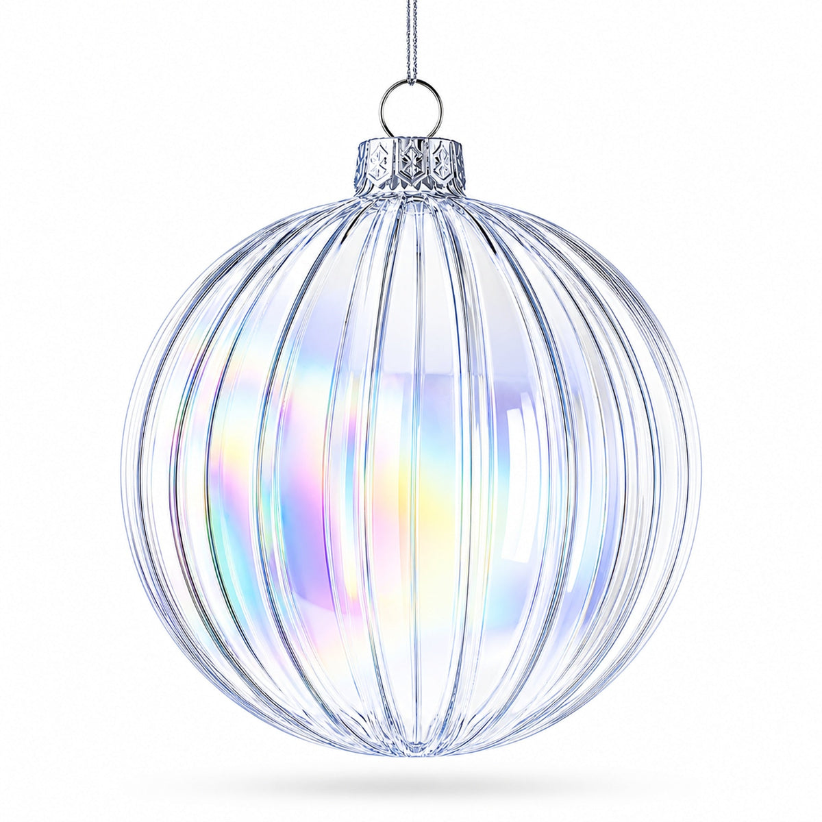 Set of 3 Iridescent Clear Glass Ball Christmas Ornaments 3.6 Inches 6