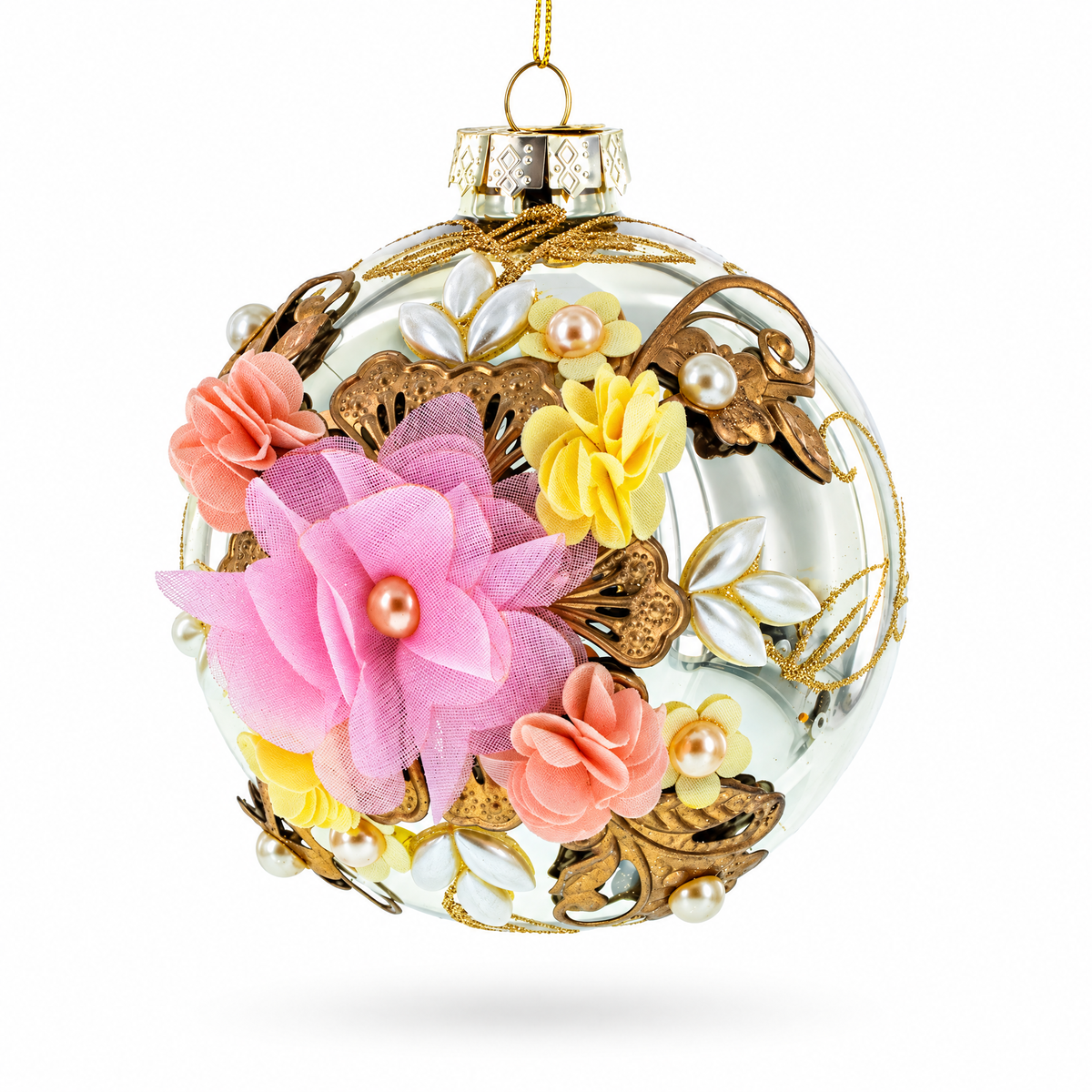 Fabric Flowers on Glass Ball Artistic Glass Christmas Ornaments Ornament 1