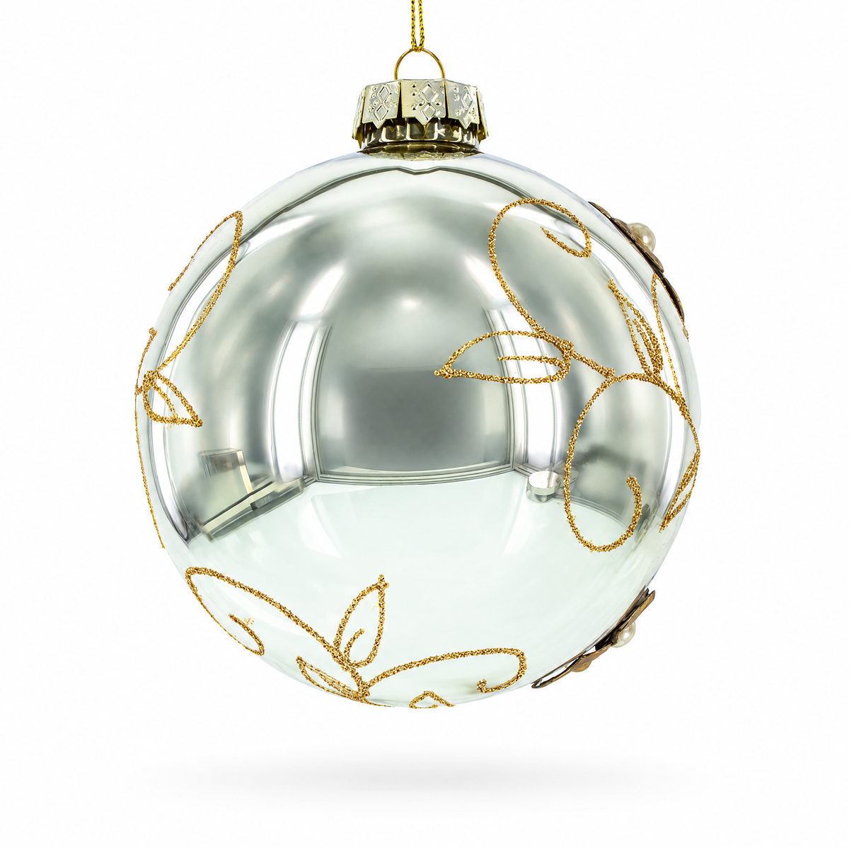 Fabric Flowers on Glass Ball Artistic Glass Christmas Ornaments Ornament 2