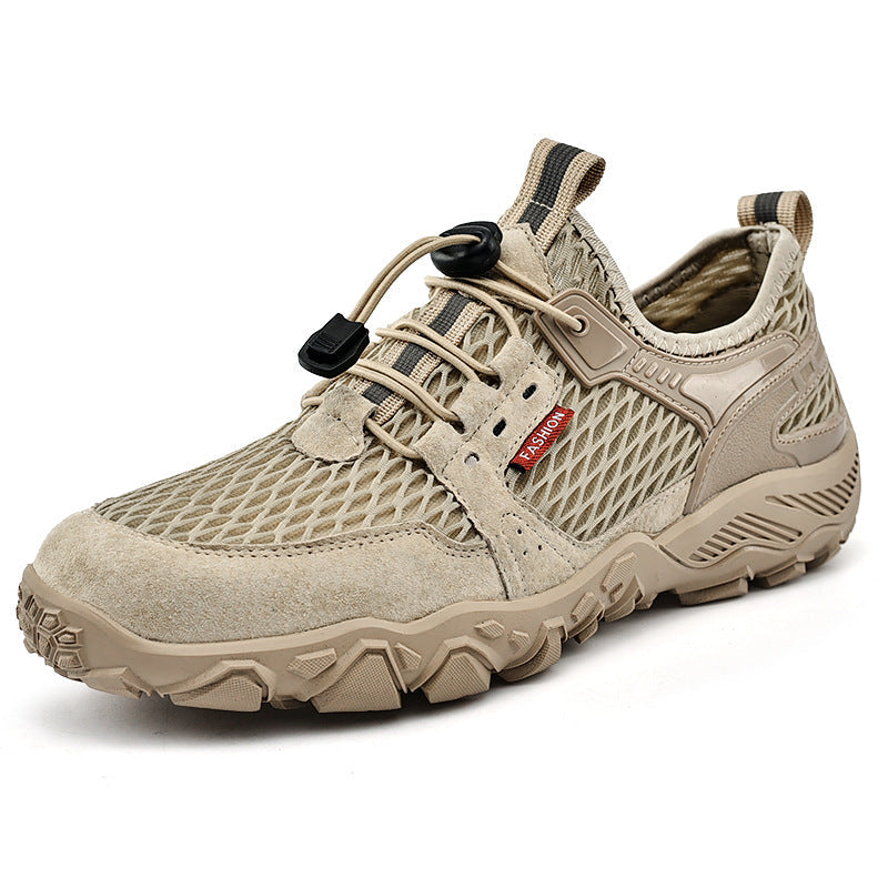 Men's Summer Leather Breathable Outdoor Sports Casual Shoes Non-slip Soft-soled Mesh Surface Hiking Shoes 8