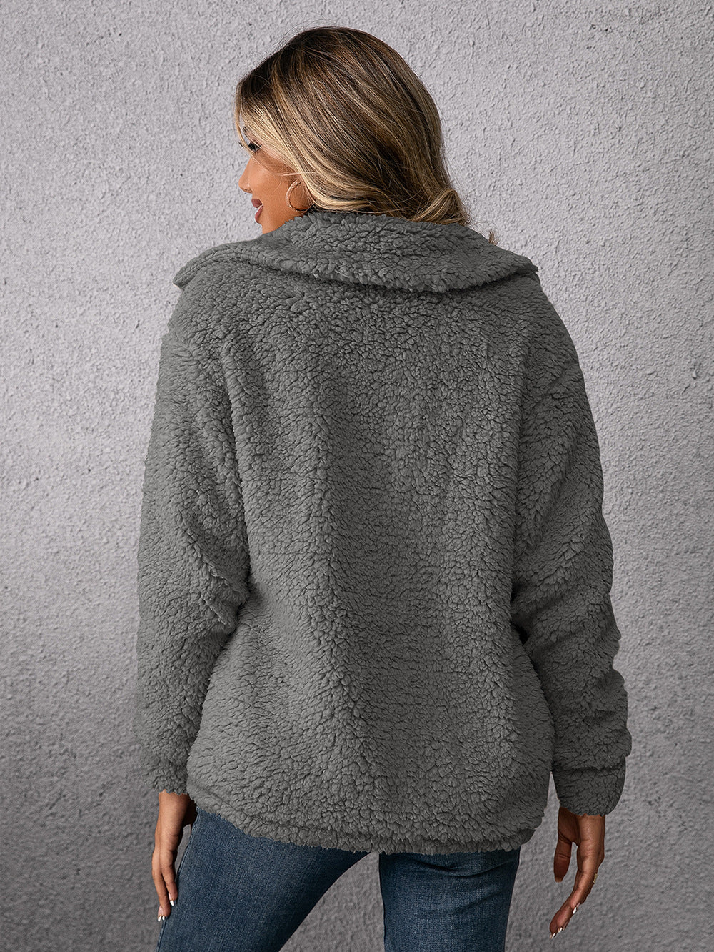 Lapel Single-breasted Fleece Coat Winter Warm Button Pocket Short Jacket Top Women Clothing 6