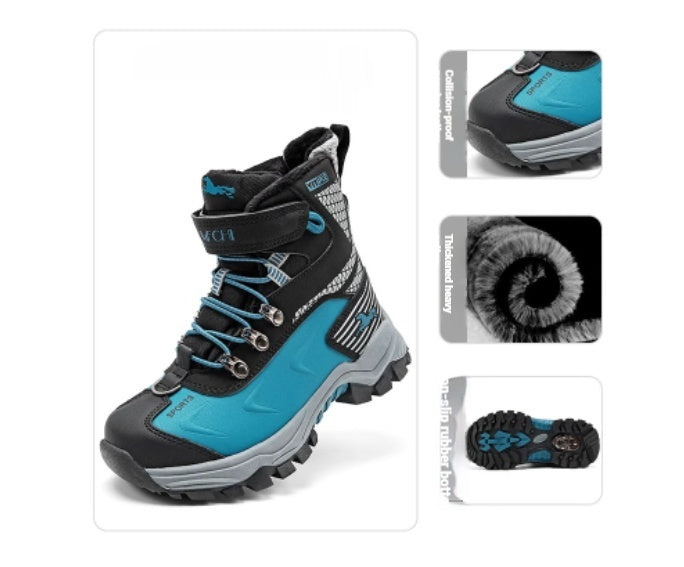 Winter Fleece-Lined Thickened Leather And Fur-Lined Children's Snow Boots 5