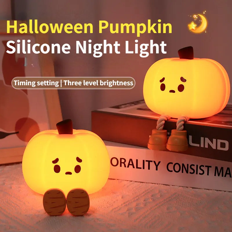Home Decor Halloween Pumpkin Night Light Cute Soft Silicone Lamp Touch  Dimmable Rechargeable Bedside Decor Light Kids Gifts Halloween Decorations 1
