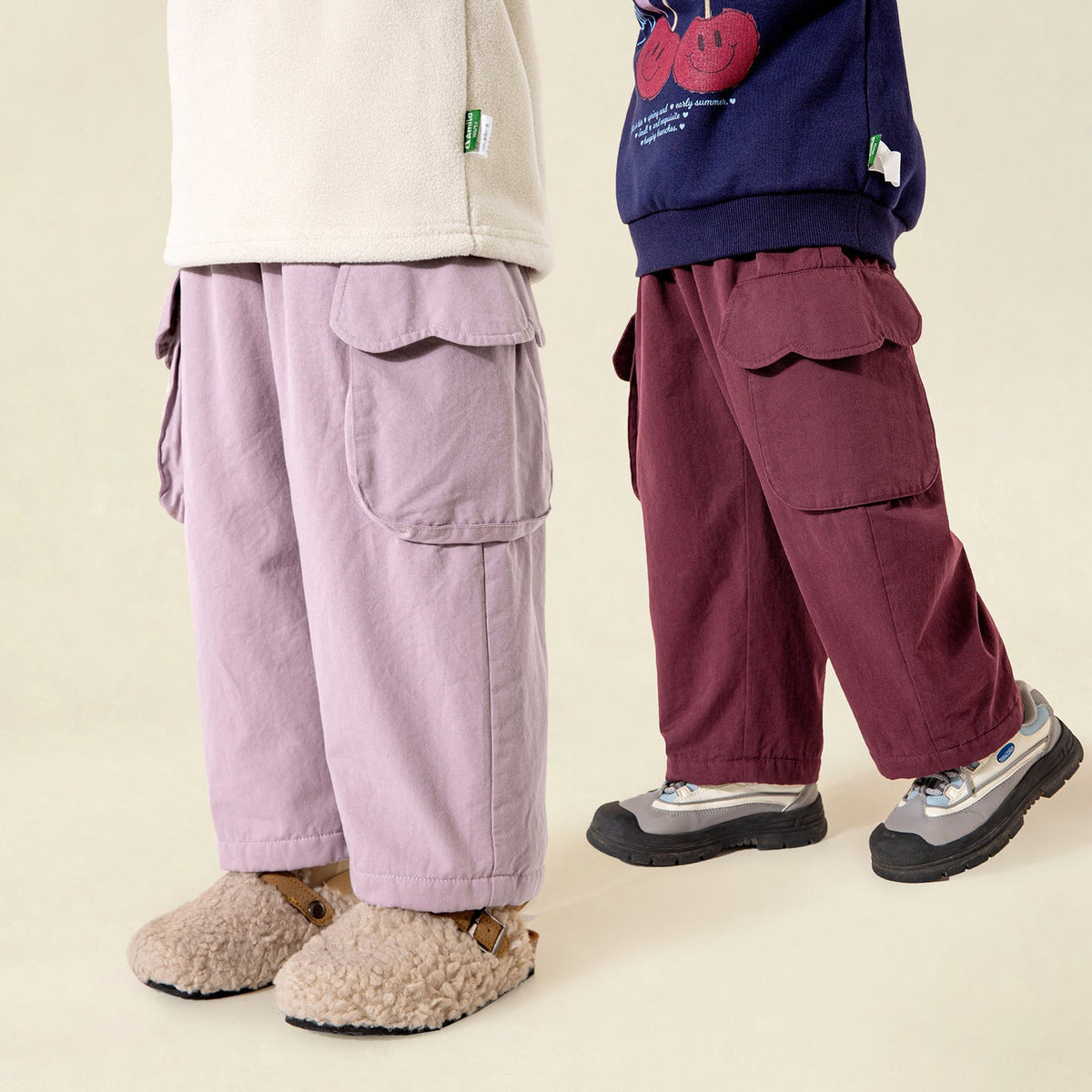 Kids Double-Layer Fleece All-Match Workwear Pants 1