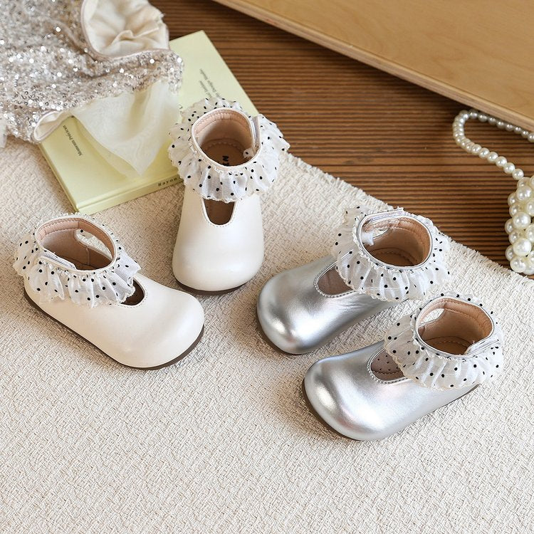 French Retro Little Leather Shoes, Girls' Lace Edged Princess Shoes, Soft Soled Single Shoes 1