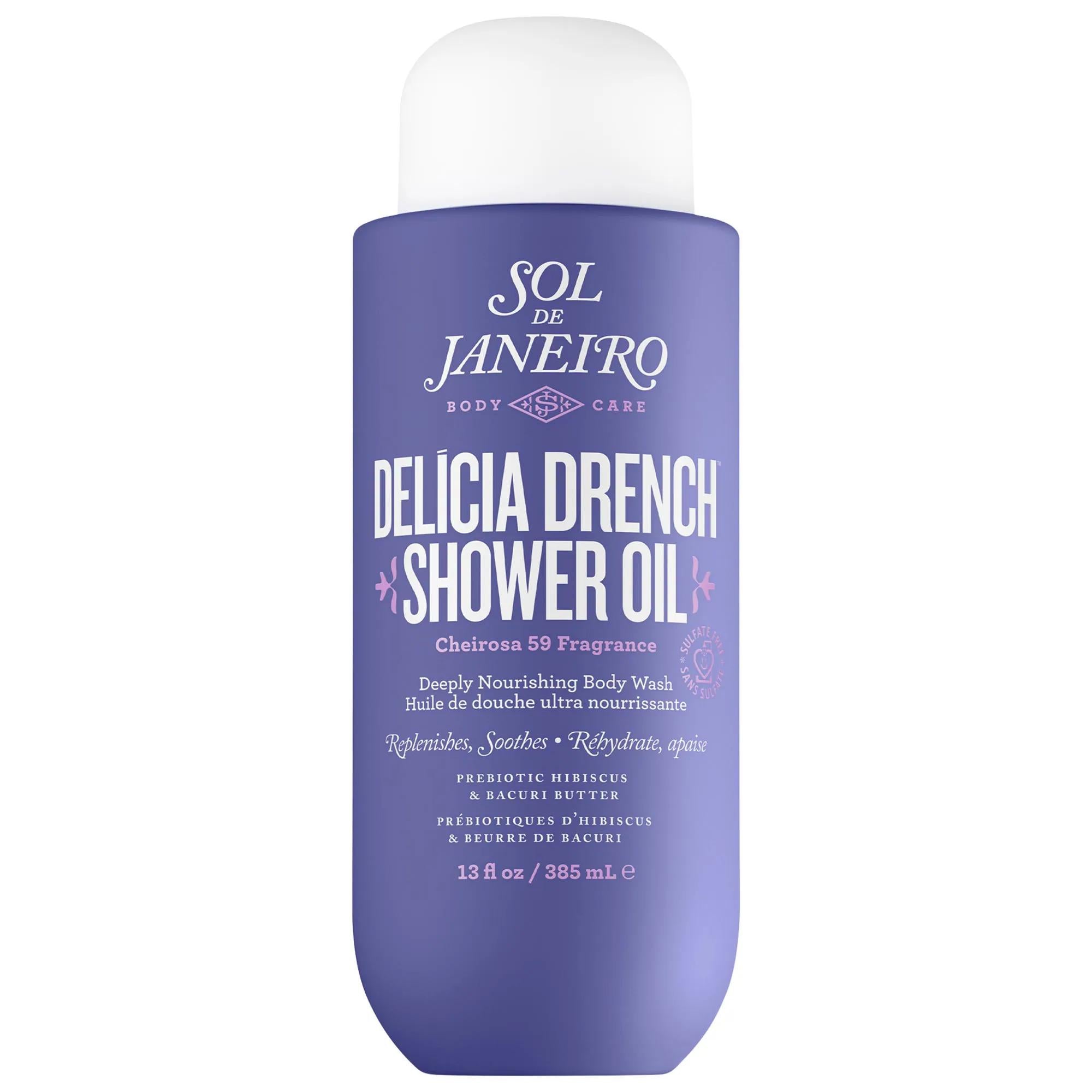 Del’cia Drenchª Moisturizing Shower Oil for Dry Skin - Luxurious Oil-to-Foam Body Wash with Microbiome Support