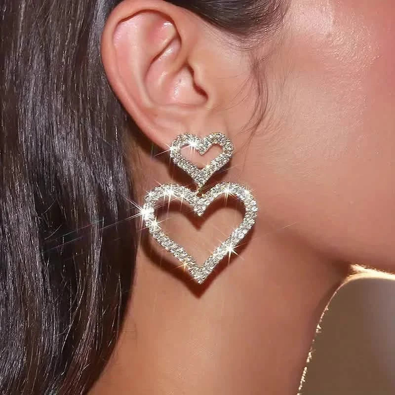 Chic Double Heart Rhinestone Stud Earrings 3