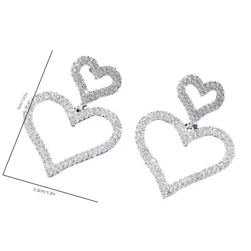 Chic Double Heart Rhinestone Stud Earrings 4