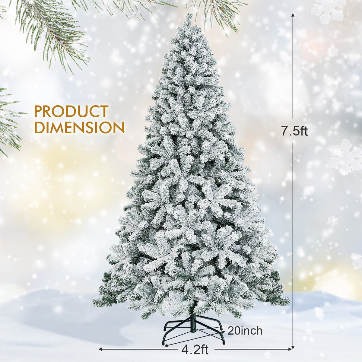 7.5 Feet Snow Flocked Hinged Artificial Christmas Tree without Lights 4