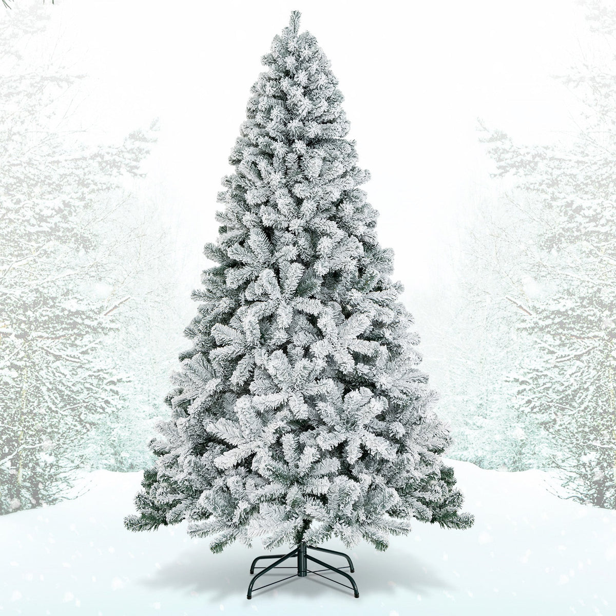 7.5 Feet Snow Flocked Hinged Artificial Christmas Tree without Lights 2