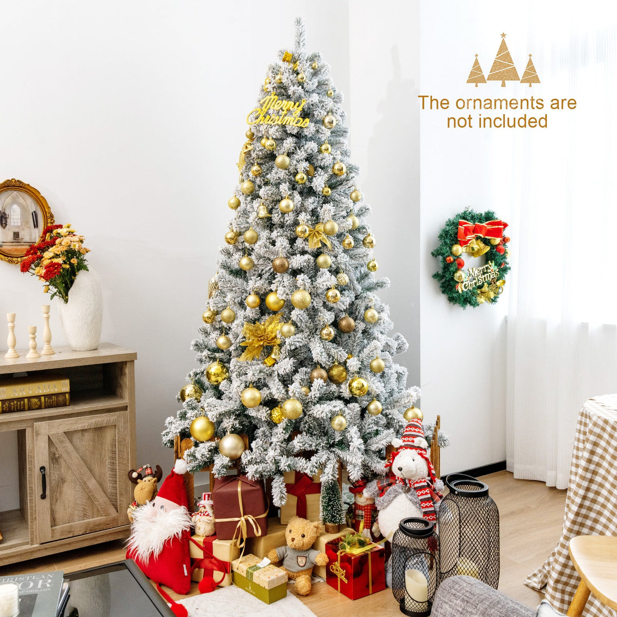 7.5 Feet Snow Flocked Hinged Artificial Christmas Tree without Lights 6