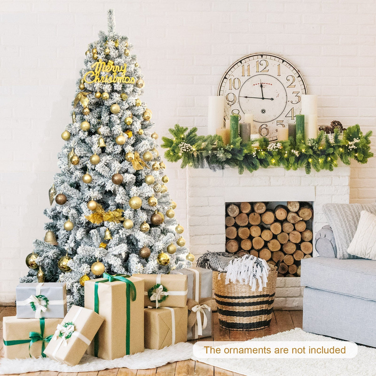 7.5 Feet Snow Flocked Hinged Artificial Christmas Tree without Lights 1