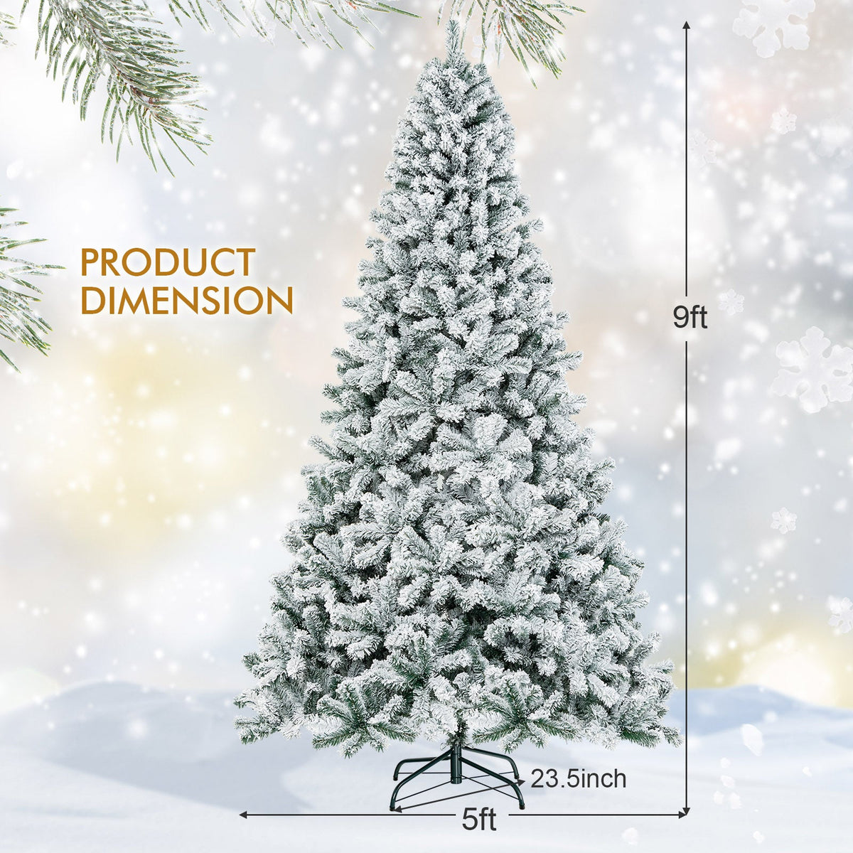 9 Feet Artificial Christmas Tree with Premium Snow Flocked Hinged 4