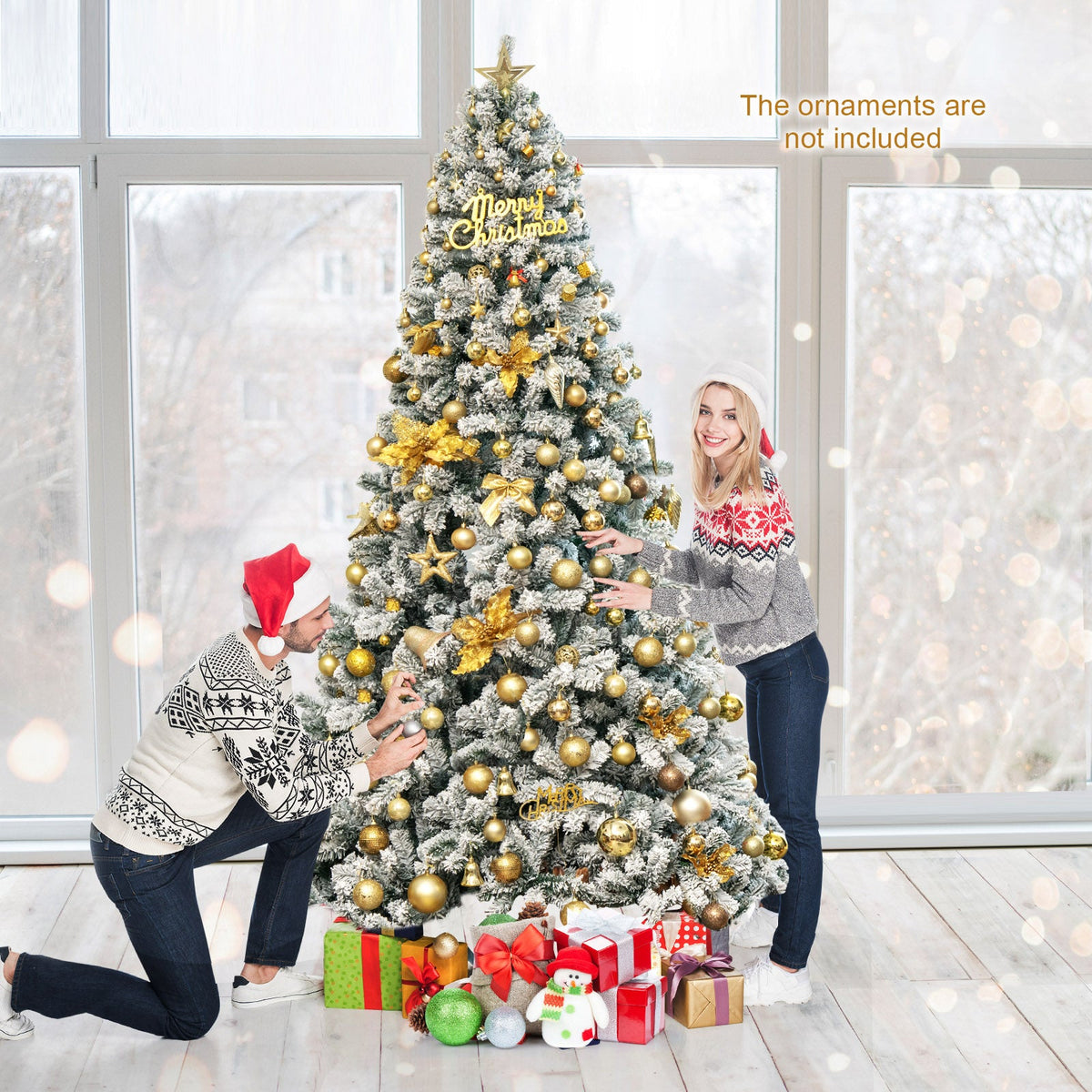 9 Feet Artificial Christmas Tree with Premium Snow Flocked Hinged 8