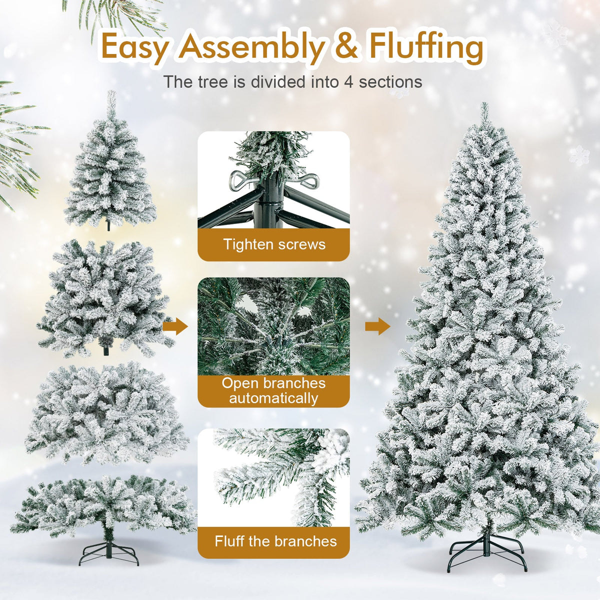 9 Feet Artificial Christmas Tree with Premium Snow Flocked Hinged 6