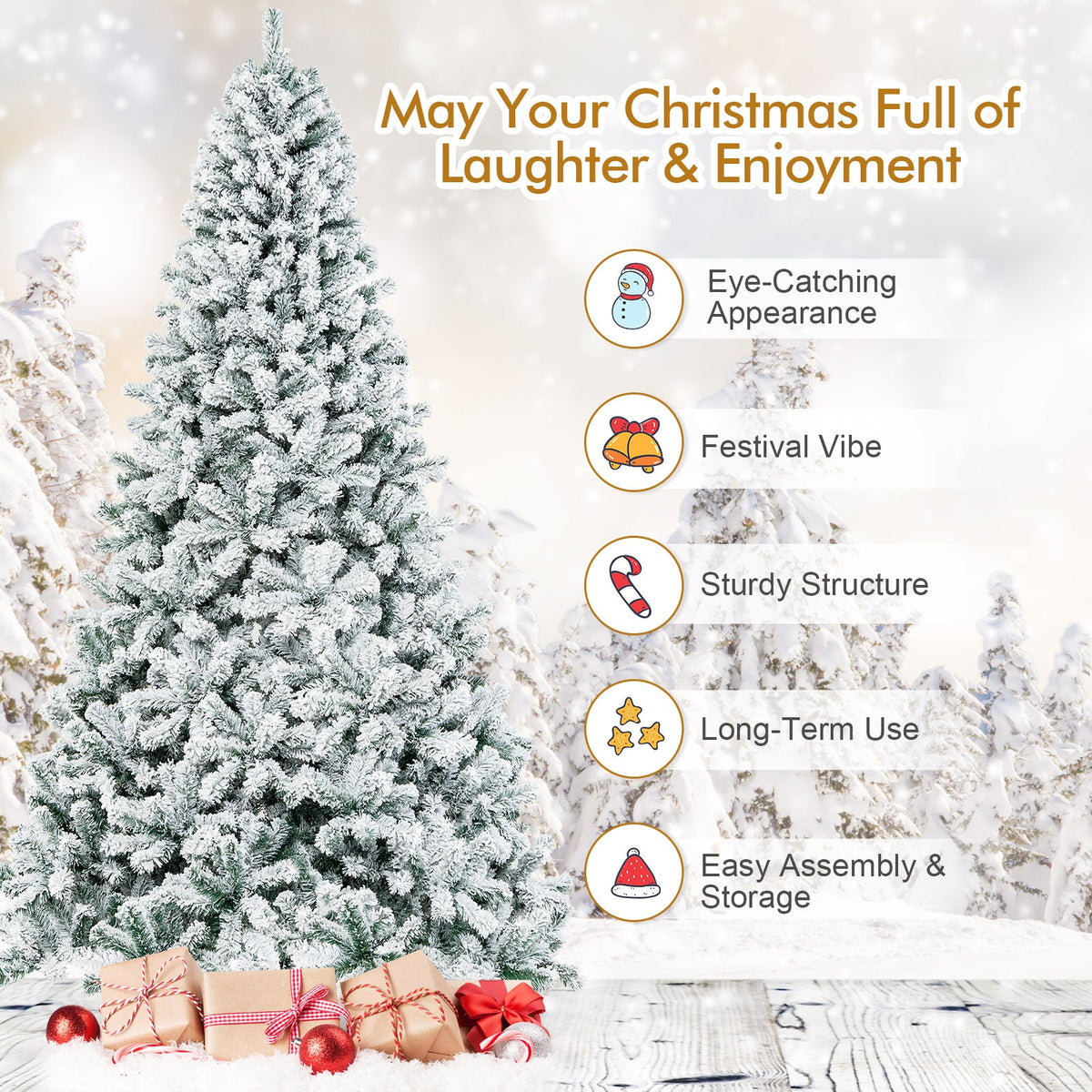 9 Feet Artificial Christmas Tree with Premium Snow Flocked Hinged 5