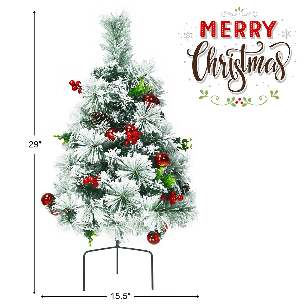 2 Feet Set of 2 Pre-lit Pathway Flocked Christmas Trees Battery Powered 4