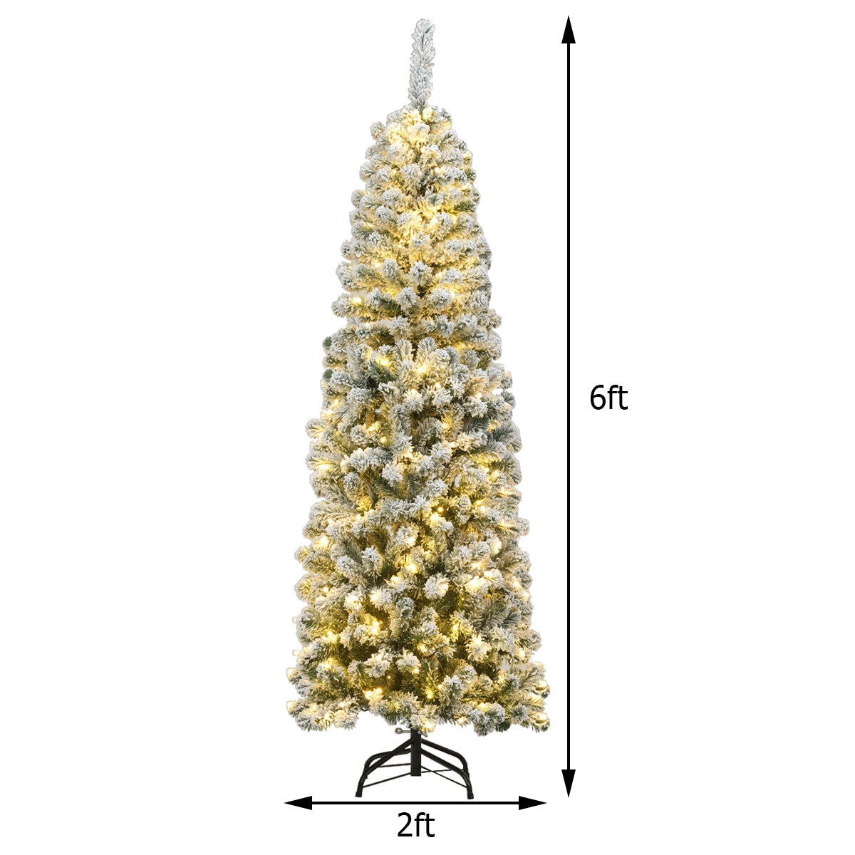 6 Feet Pre-lit Snow Flocked Artificial Pencil Christmas Tree with 250 LED Lights 5