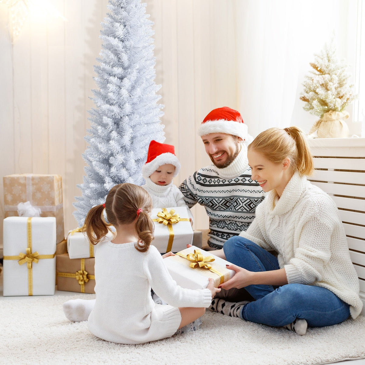 6 Feet Unlit Artificial Slim Pencil Christmas Tree with Metal Stand 9
